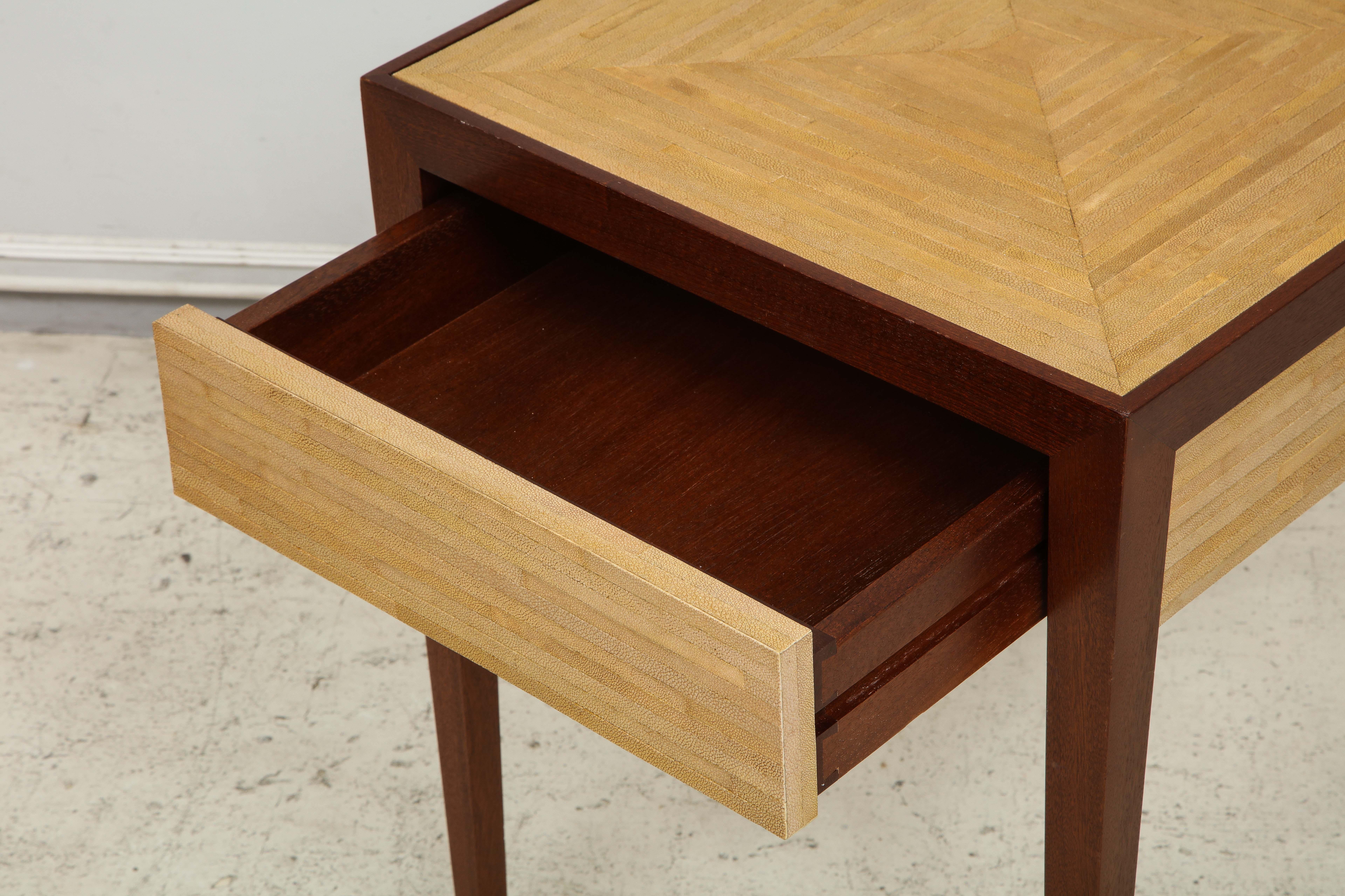 Custom Shagreen-Top Tables with Central Drawer in the Jean-Michel Frank Manner 1