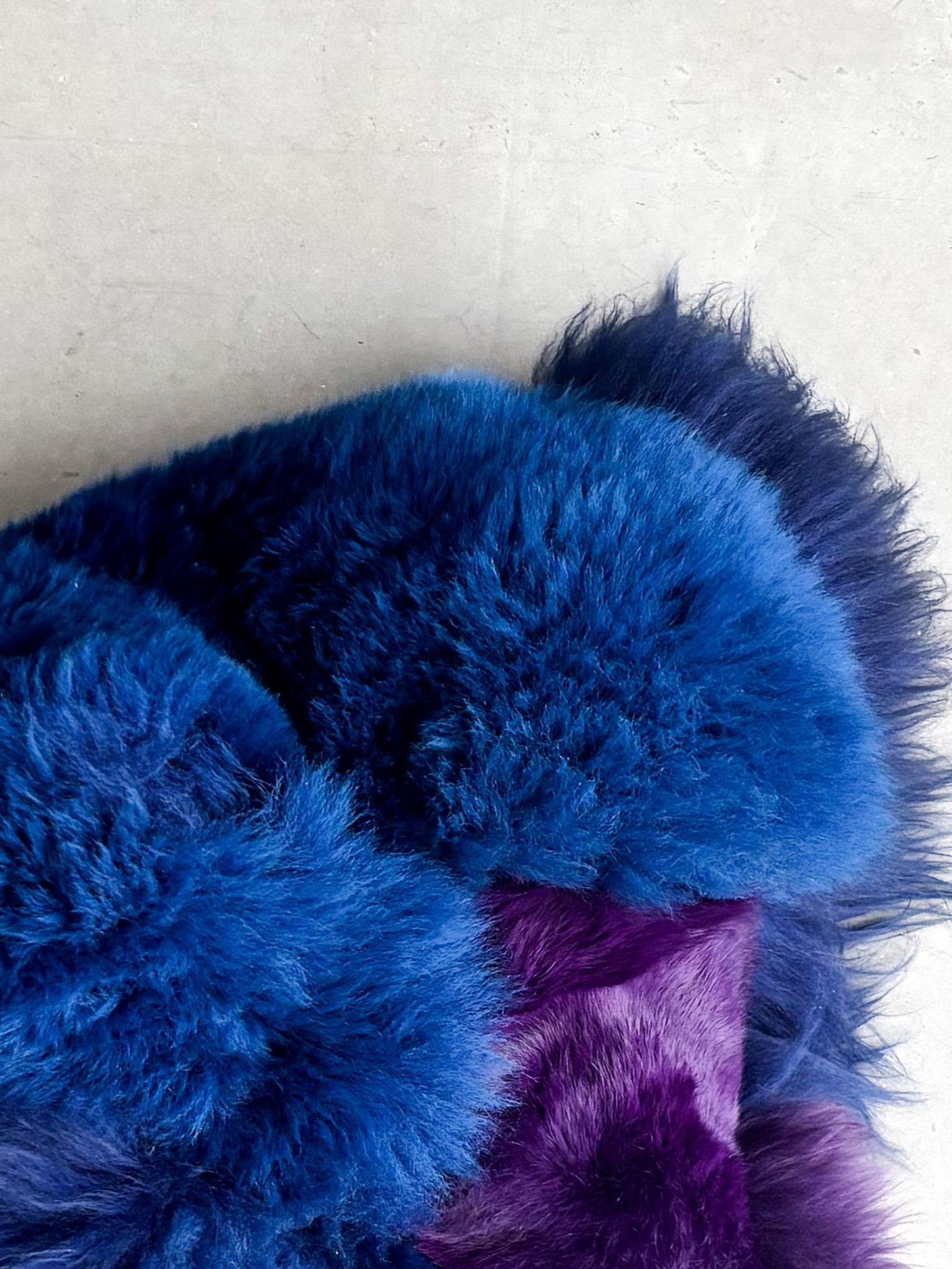 This unique sheepskin pouf by Belgian artist Carine Boxy, is named 