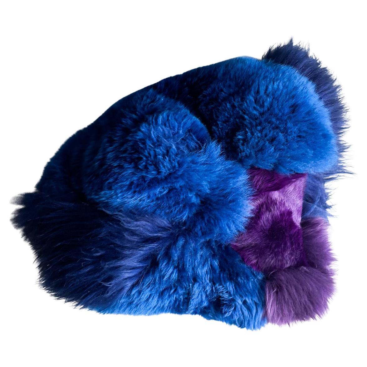 Custom sheepskin Sculptural by Carine Boxy -- "Avatar" blue and purple cushion