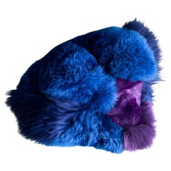 Custom sheepskin Sculptural by Carine Boxy -- "Avatar" blue and purple cushion