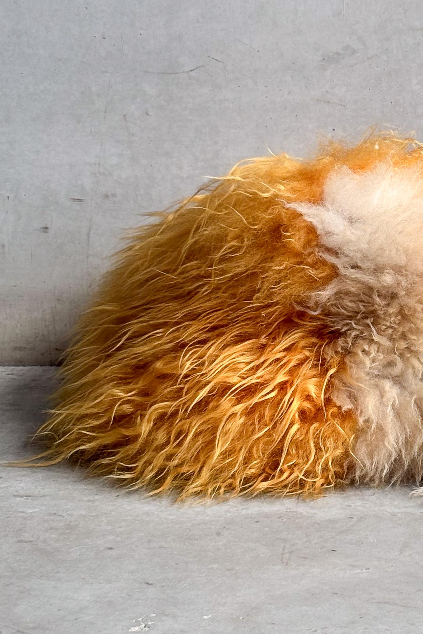 Belgian Custom sheepskin Sculptural by Carine Boxy -- Curry Orange cushion For Sale