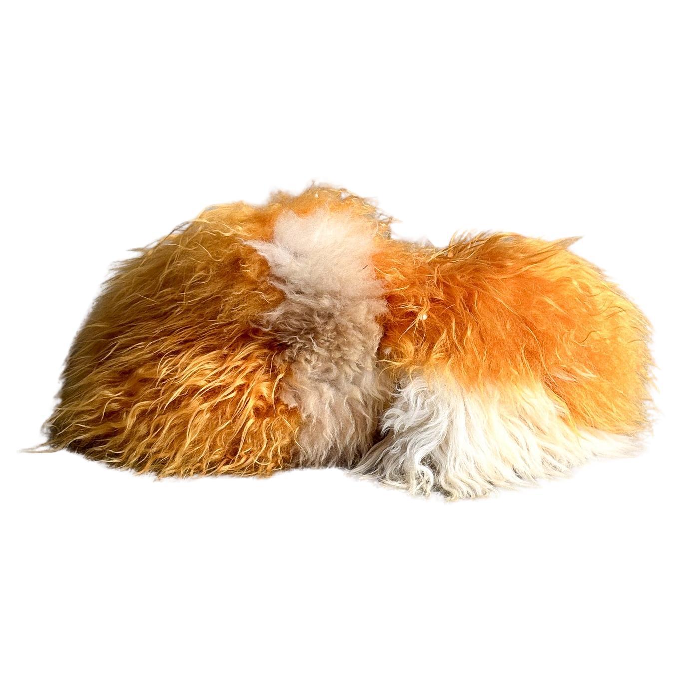 Custom sheepskin Sculptural by Carine Boxy -- Curry Orange cushion For Sale
