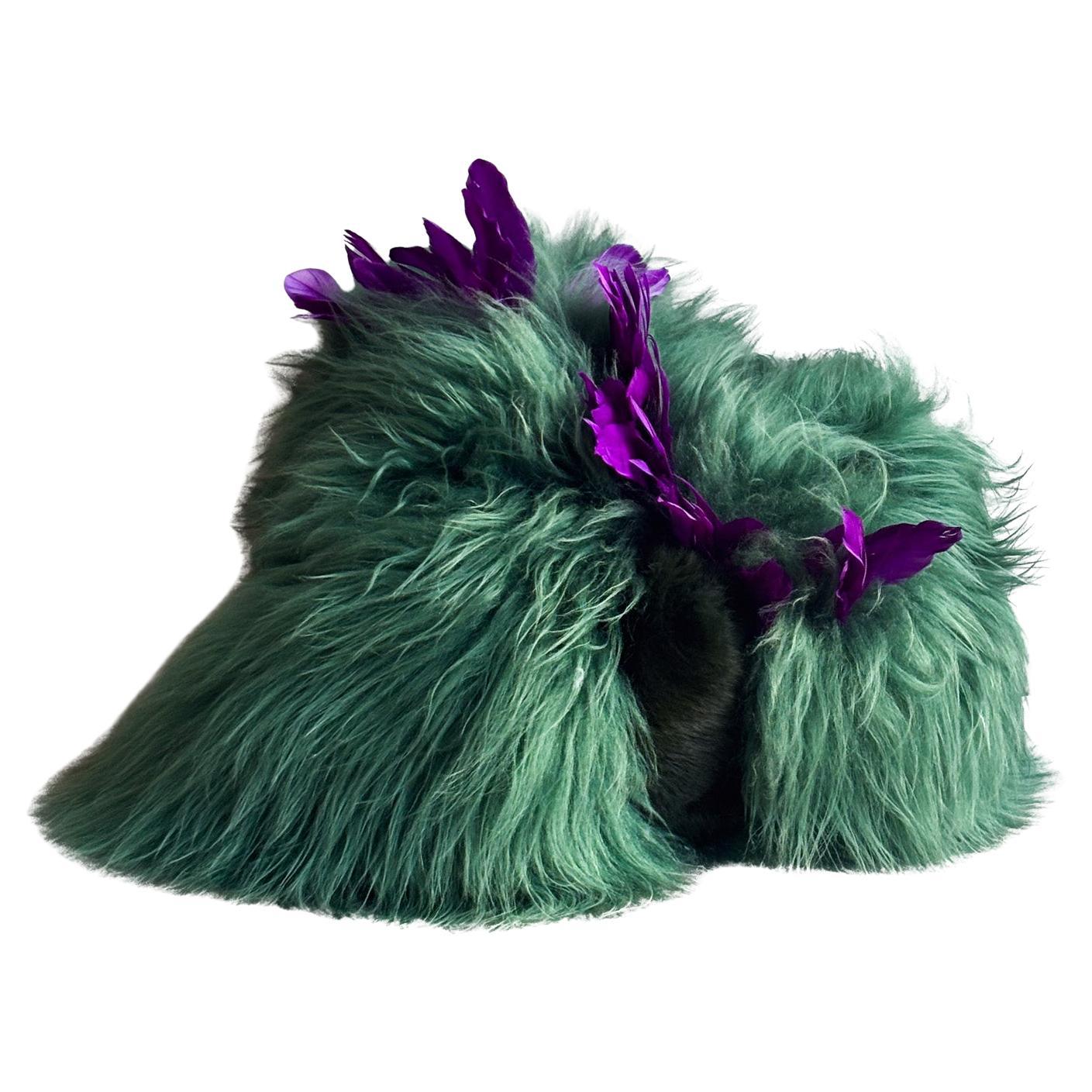 Custom sheepskin Sculptural by Carine Boxy -- Green Purple cushion