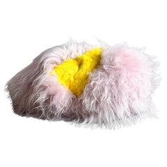 Custom sheepskin Sculptural by Carine Boxy -- Pink and Yellow cushion