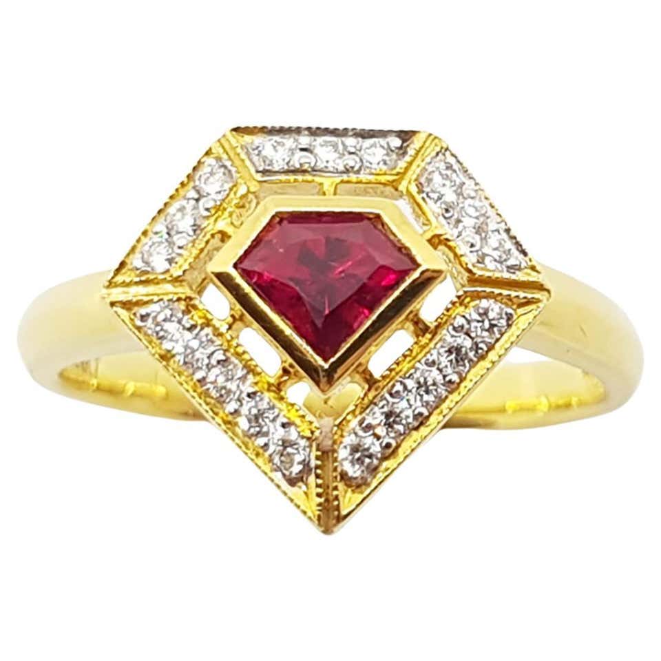 Emerald Cut Ruby Ring Set in 18 Karat Gold Settings at 1stDibs ...