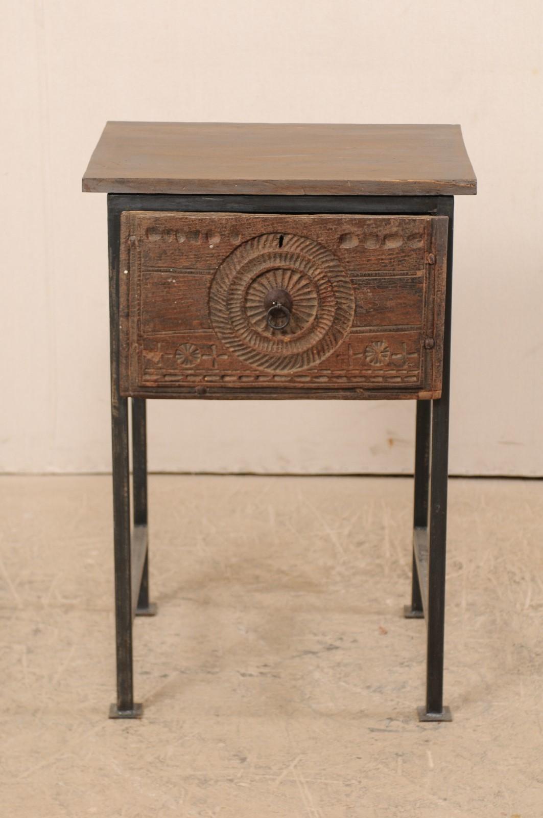 Custom Side Chest with 18th Century Carved Spanish Drawer In Good Condition In Atlanta, GA