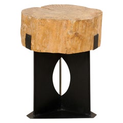 Custom Side/Drinks Table with European Chopping Block Top & Iron Base