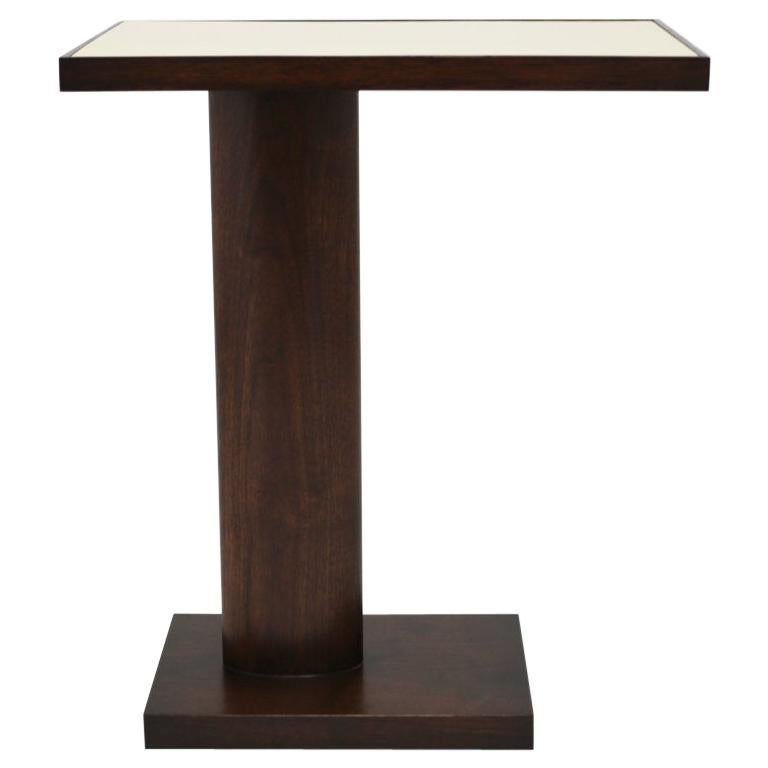 Custom Side Table in Mahogany with Upholstered and Lacquered Top