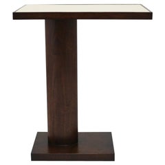 Table d'appoint sur mesure en acajou avec plateau tapissé et laqué