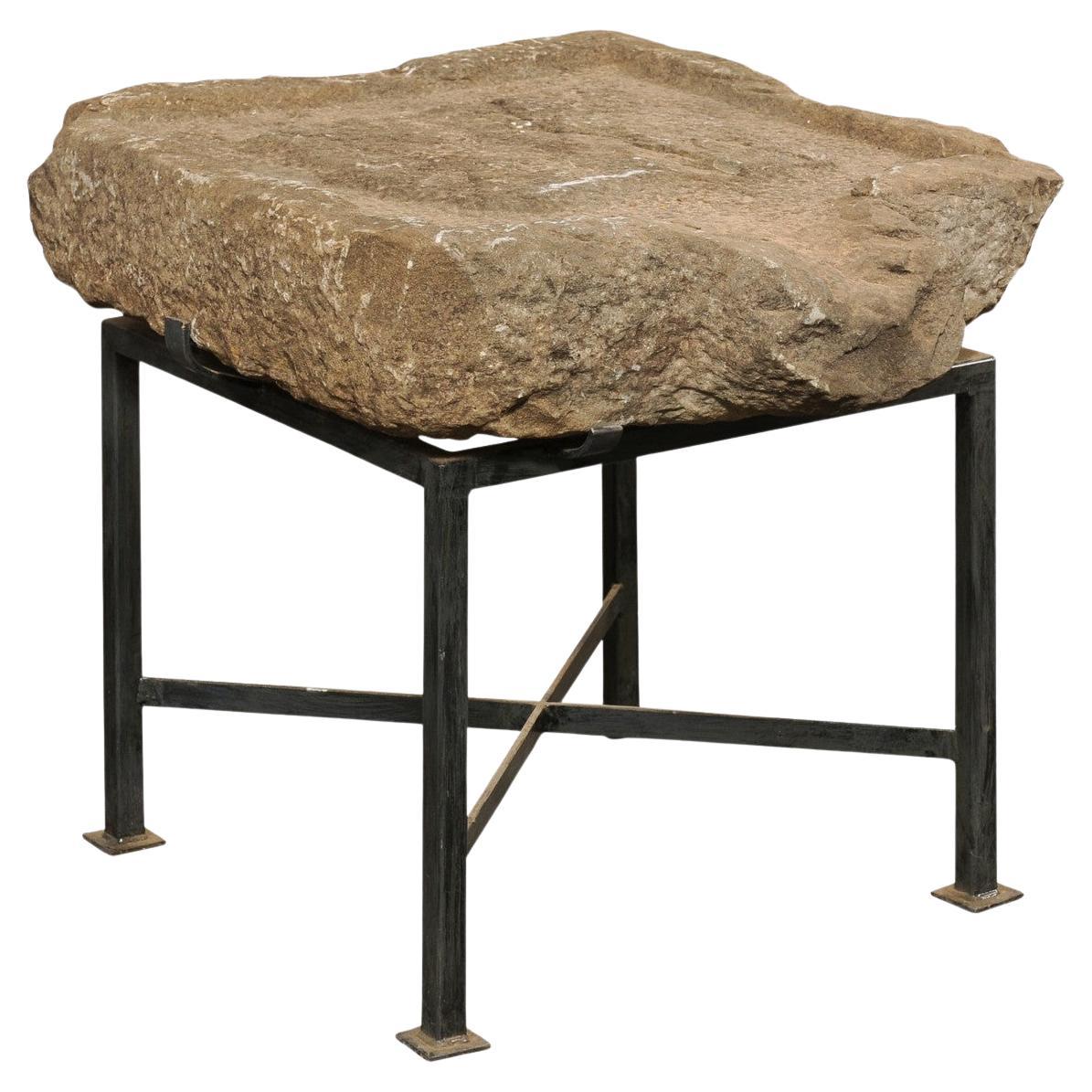 Custom Side Table with a 19th C. Spanish Stone Trough Top For Sale