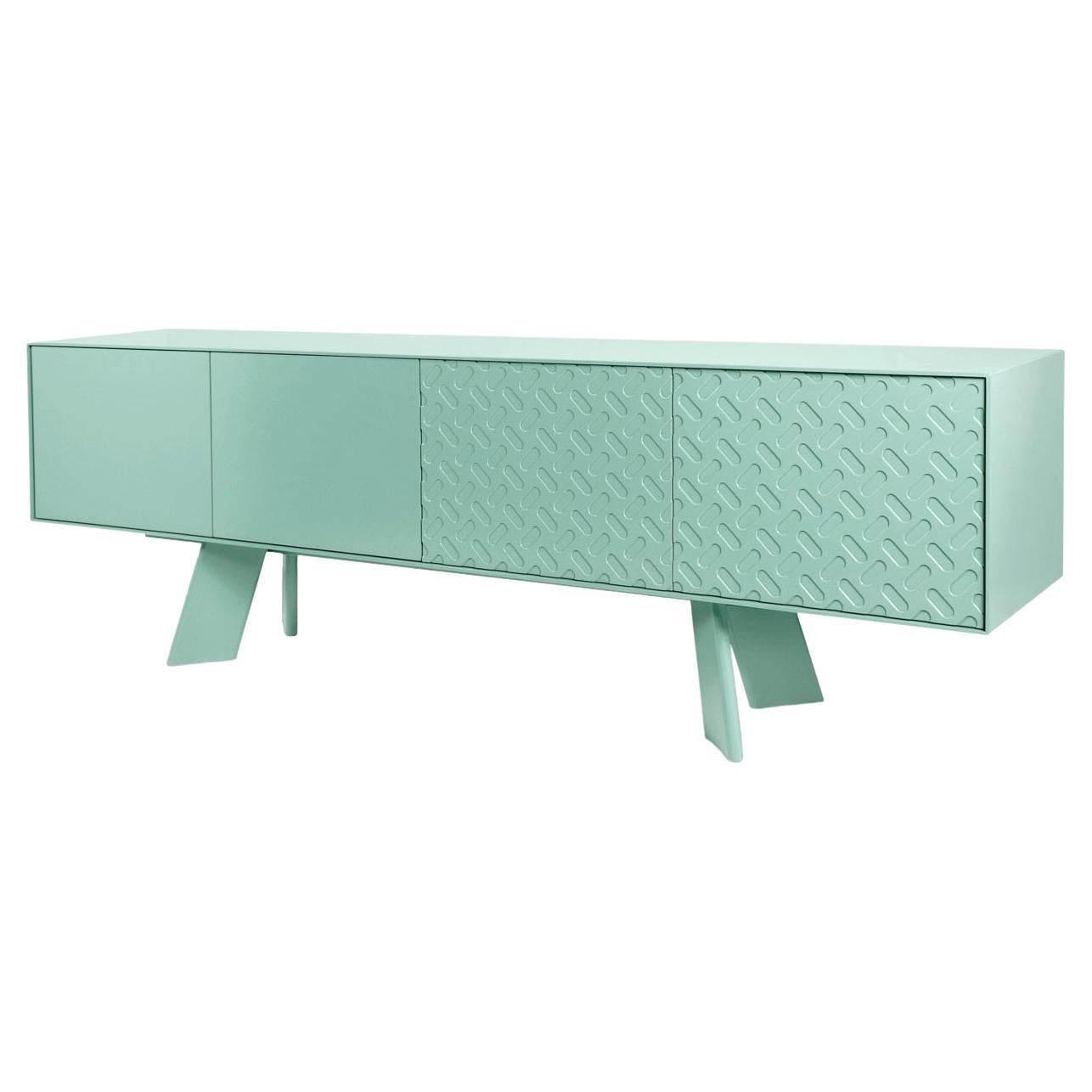 Maßgefertigtes Sideboard mit patinierten Mustern in Mint