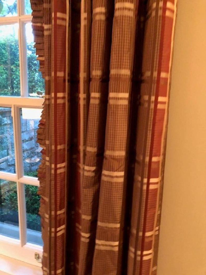 Late 20th Century Silk Lined Draperies  of Schumacher Fabric  - 2 panels For Sale