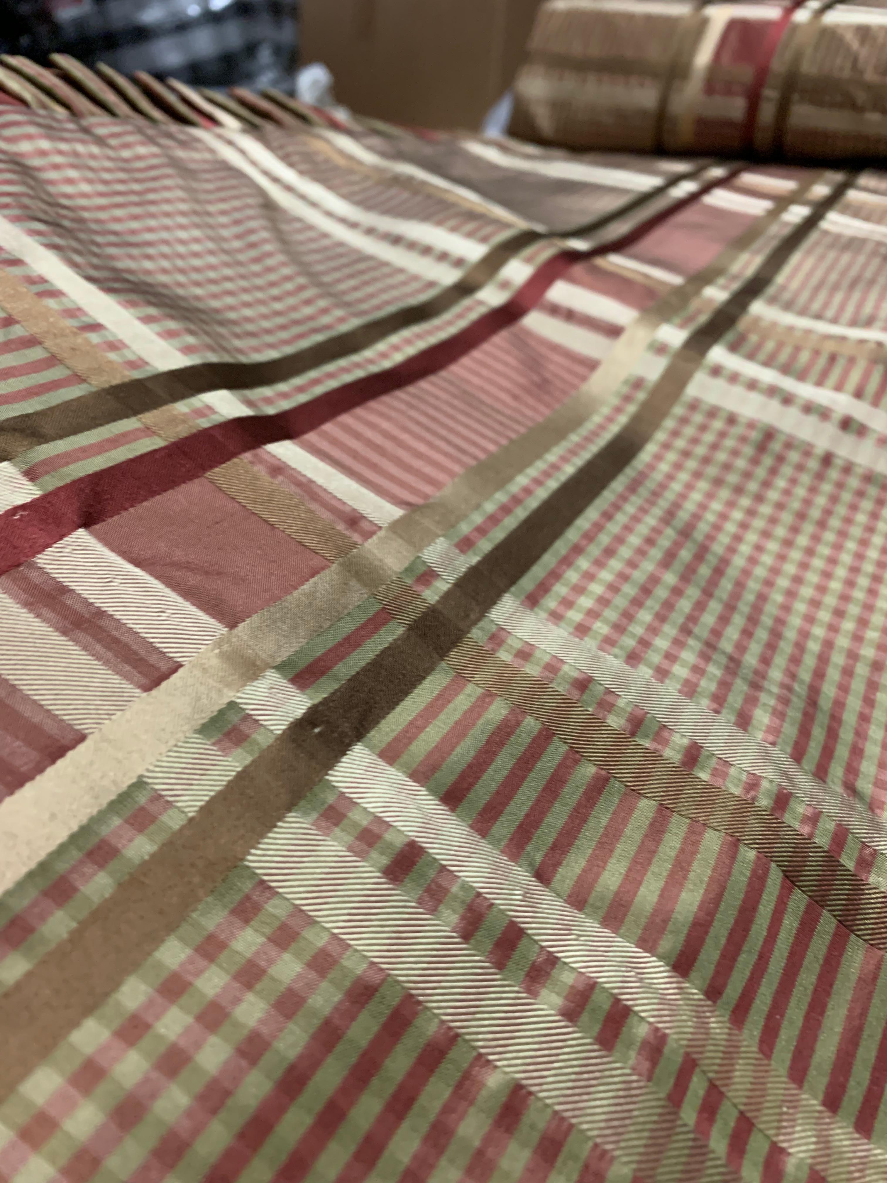 Linen Silk Lined Draperies  of Schumacher Fabric  - 2 panels For Sale