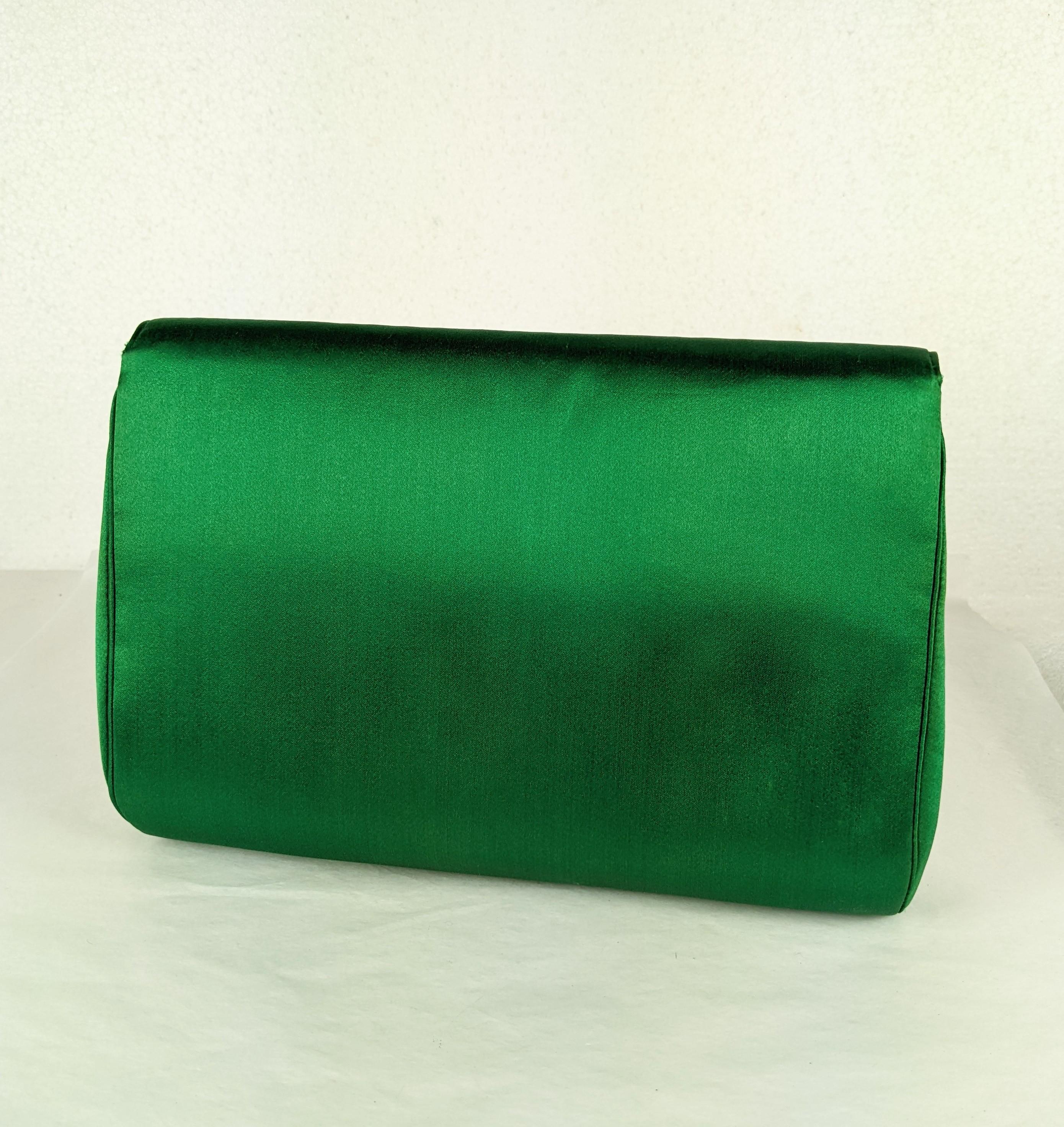 Custom Silk Satin Clutch with Malachite and Coral In Good Condition For Sale In New York, NY