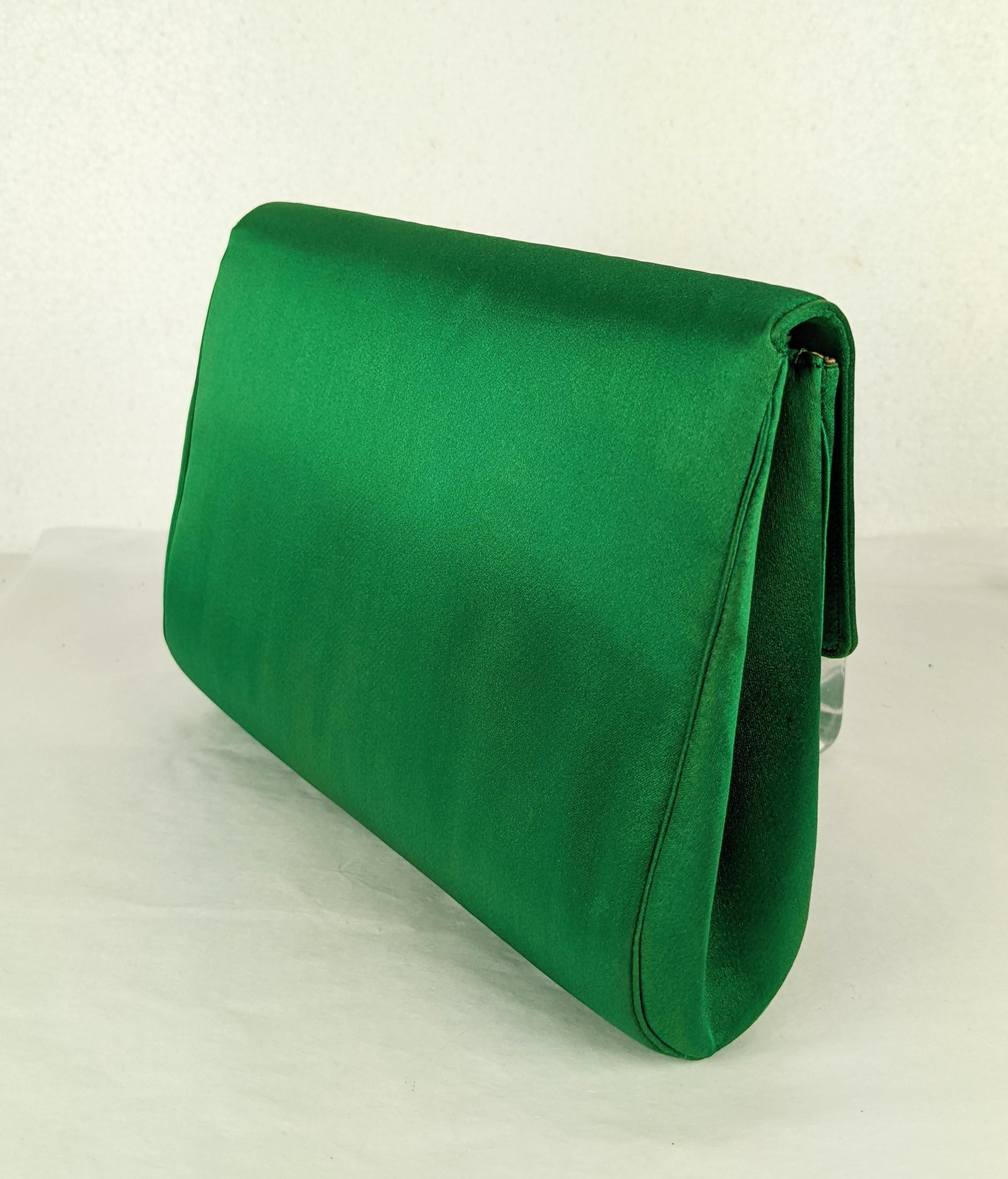 Women's or Men's Custom Silk Satin Clutch with Malachite and Coral For Sale