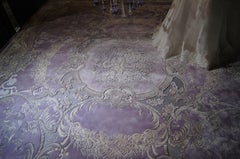 Custom Silk & Silver Lurex Rug "Rococo"  Luxury Pale Lilac 3D Floral Art Carpet
