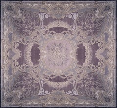 Custom Silk & Silver Lurex Rug "Rococo"  Luxury Pale Lilac 3D Floral Art Carpet