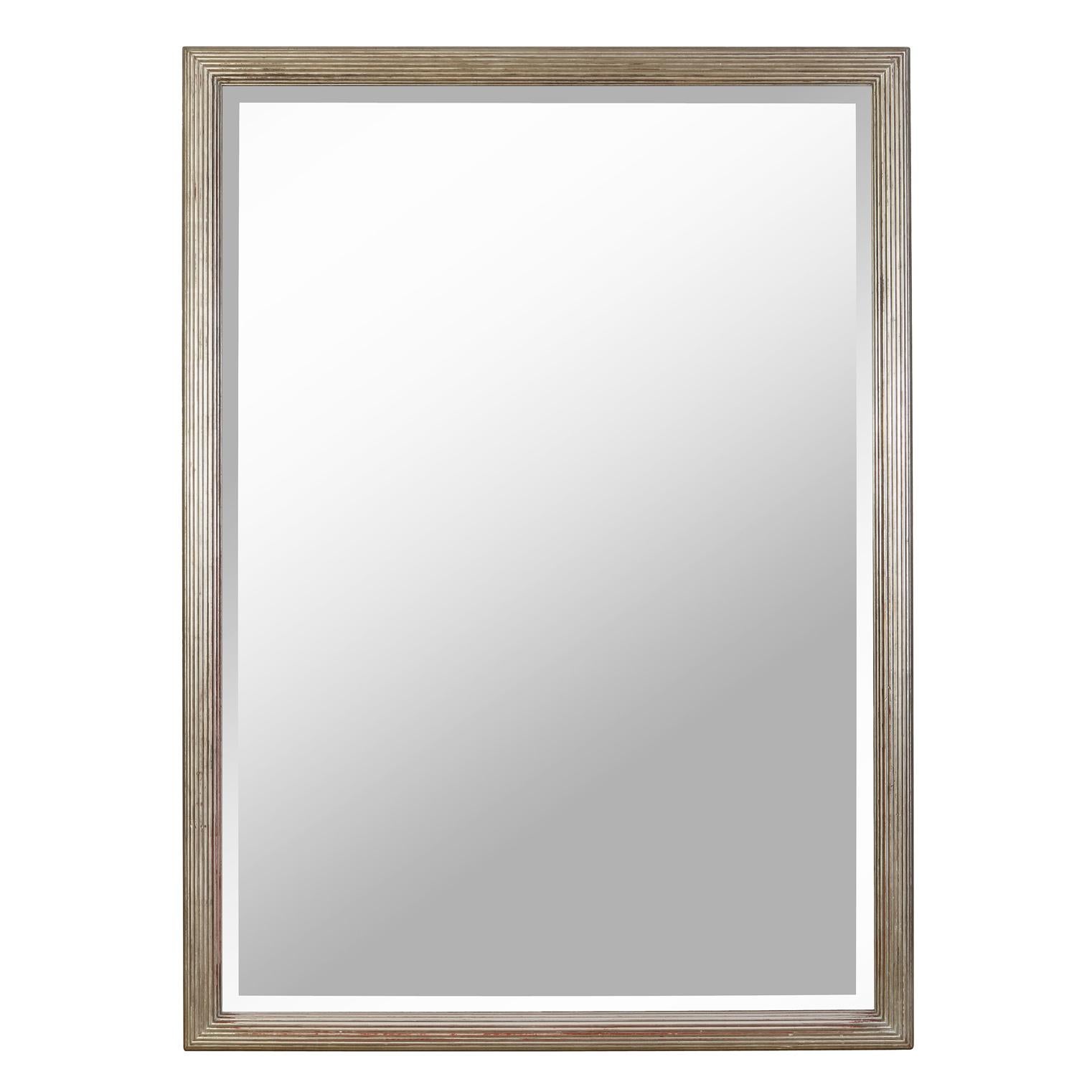 Custom Silver Leaf Rectangular Ribbed Mirror In Good Condition For Sale In Locust Valley, NY