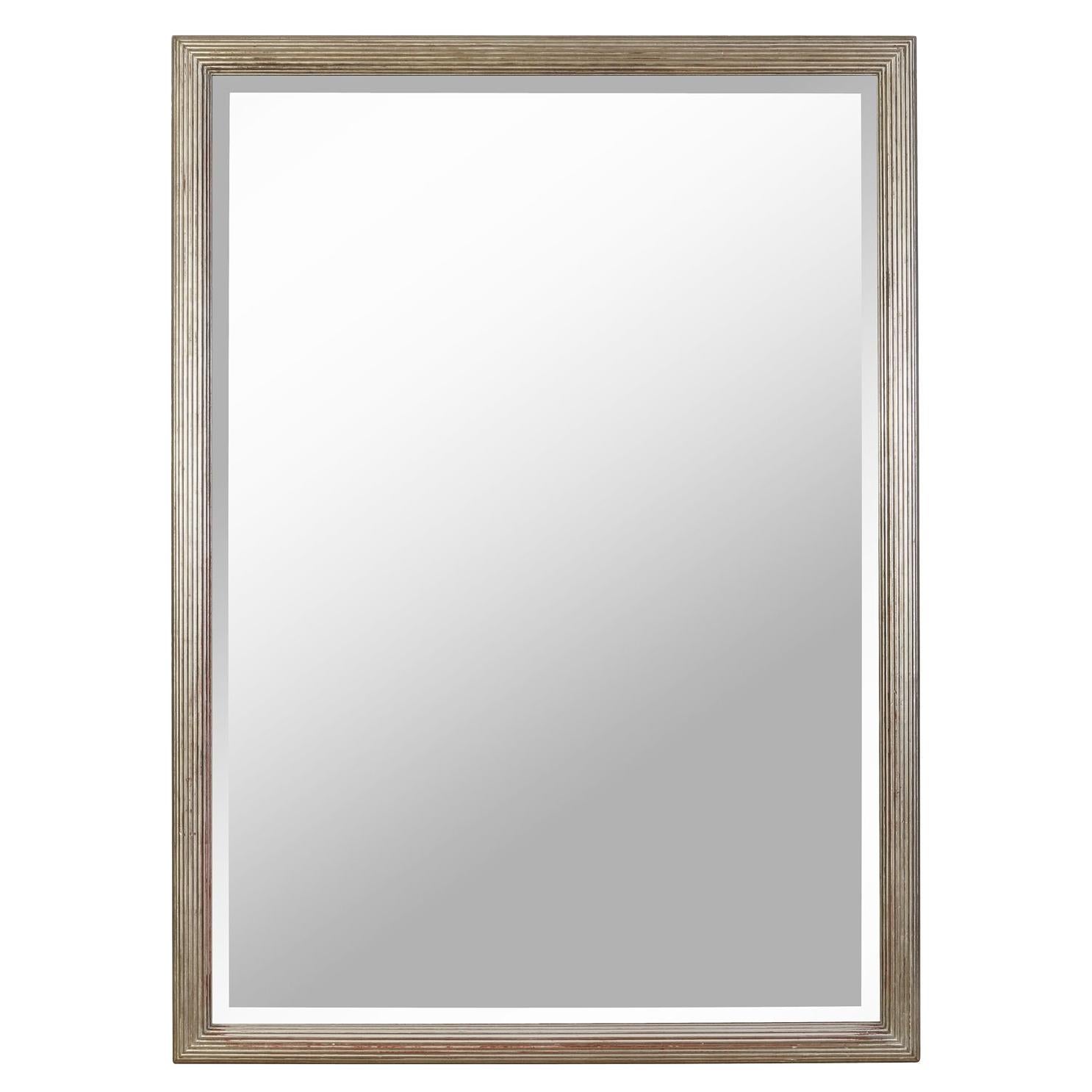 Custom Silver Leaf Rectangular Ribbed Mirror For Sale