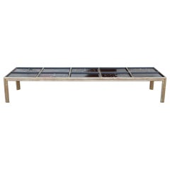Retro Custom Silver Leafed Faux Bamboo Modern Rectangular Coffee Table W/ Couroc Trays