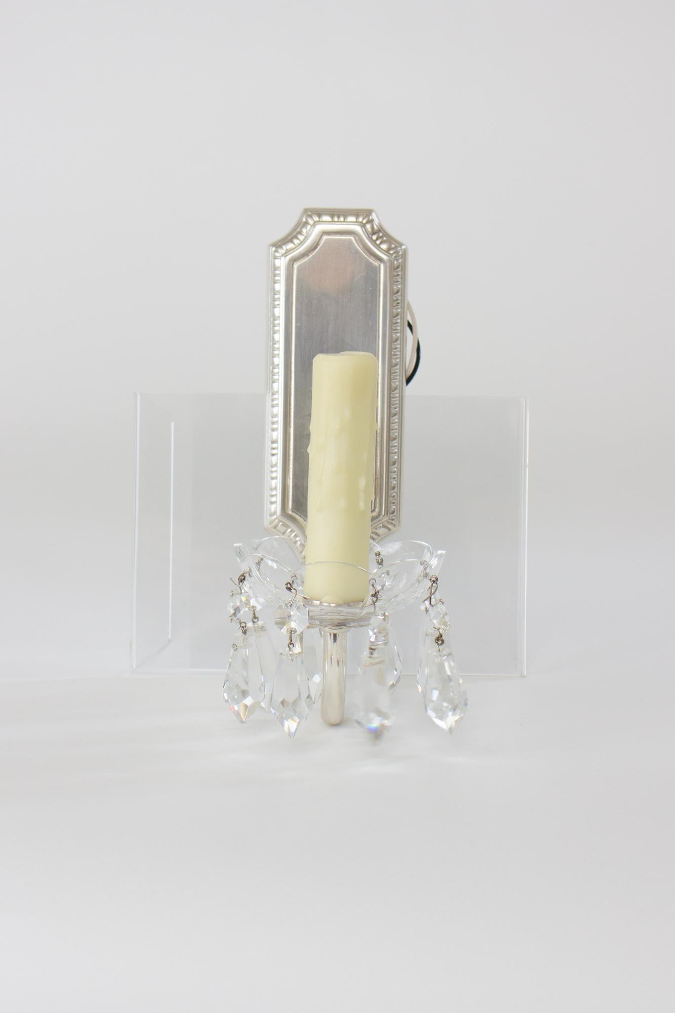 Custom Silver Plate Sconces with Crystals - a Pair For Sale 3