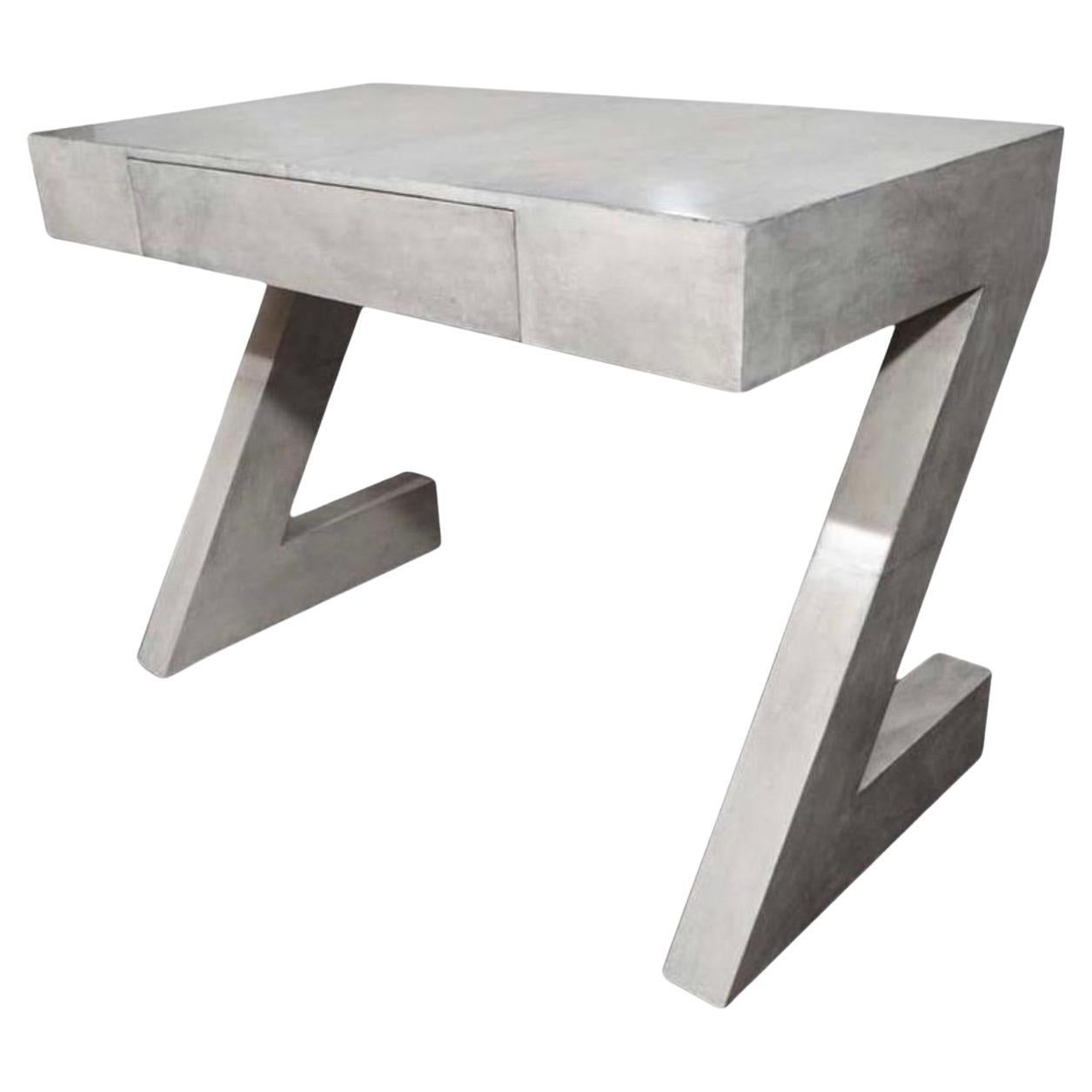 Custom single draw storm gray parchment Z desk