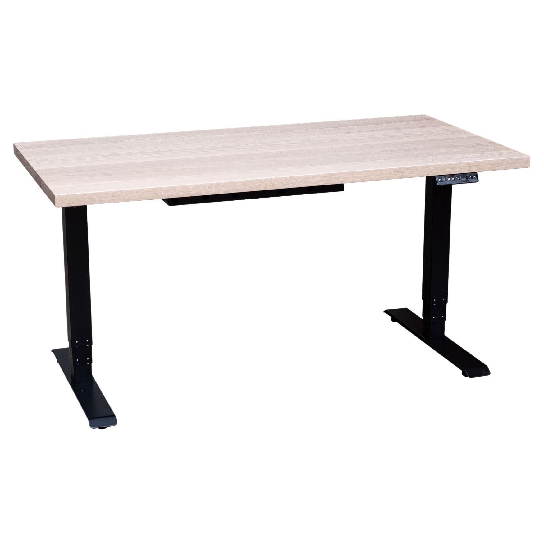 Grand bureau d'appoint personnalisé « essentials Desk » avec plateau en bois massif et base en métal,