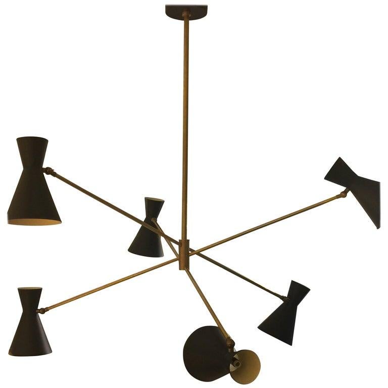 American Custom Six-Arm Brass Fixture in the Style of Stilnovo For Sale