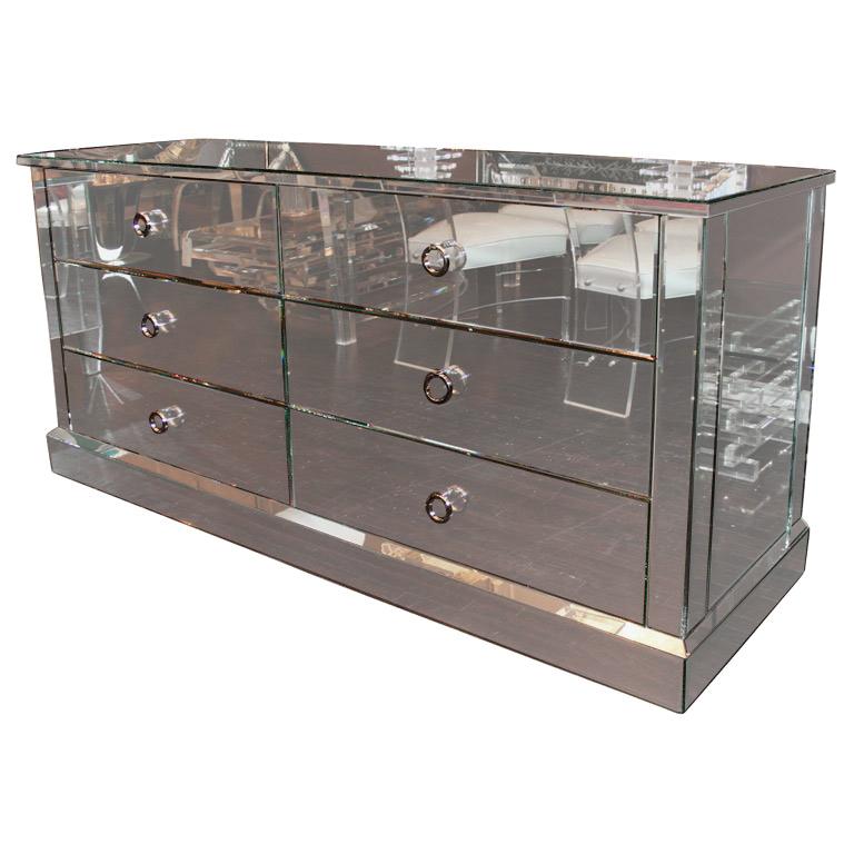 Custom Six-Drawer Mirrored Dresser For Sale