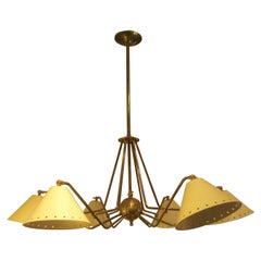 Custom Six-Light Brass and Tole Fixture in the Midcentury Manner