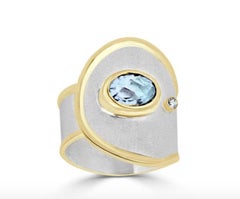 Custom size 10 Yianni Creations Aquamarine Diamond Ring Silver and 24 Karat Gold