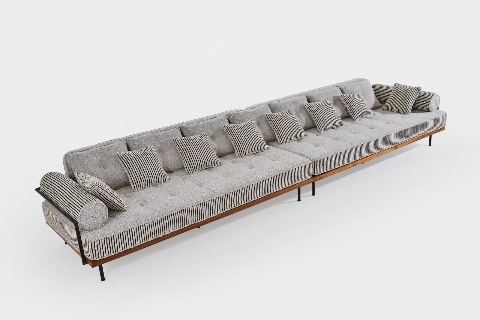Custom-size Corner Sofa with Brass and Reclaimed Hardwood Frame by P.Tendercool For Sale 5