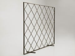 Mid Century Modern Custom Handmade Steel Fireplace Screen with Brass Fittings