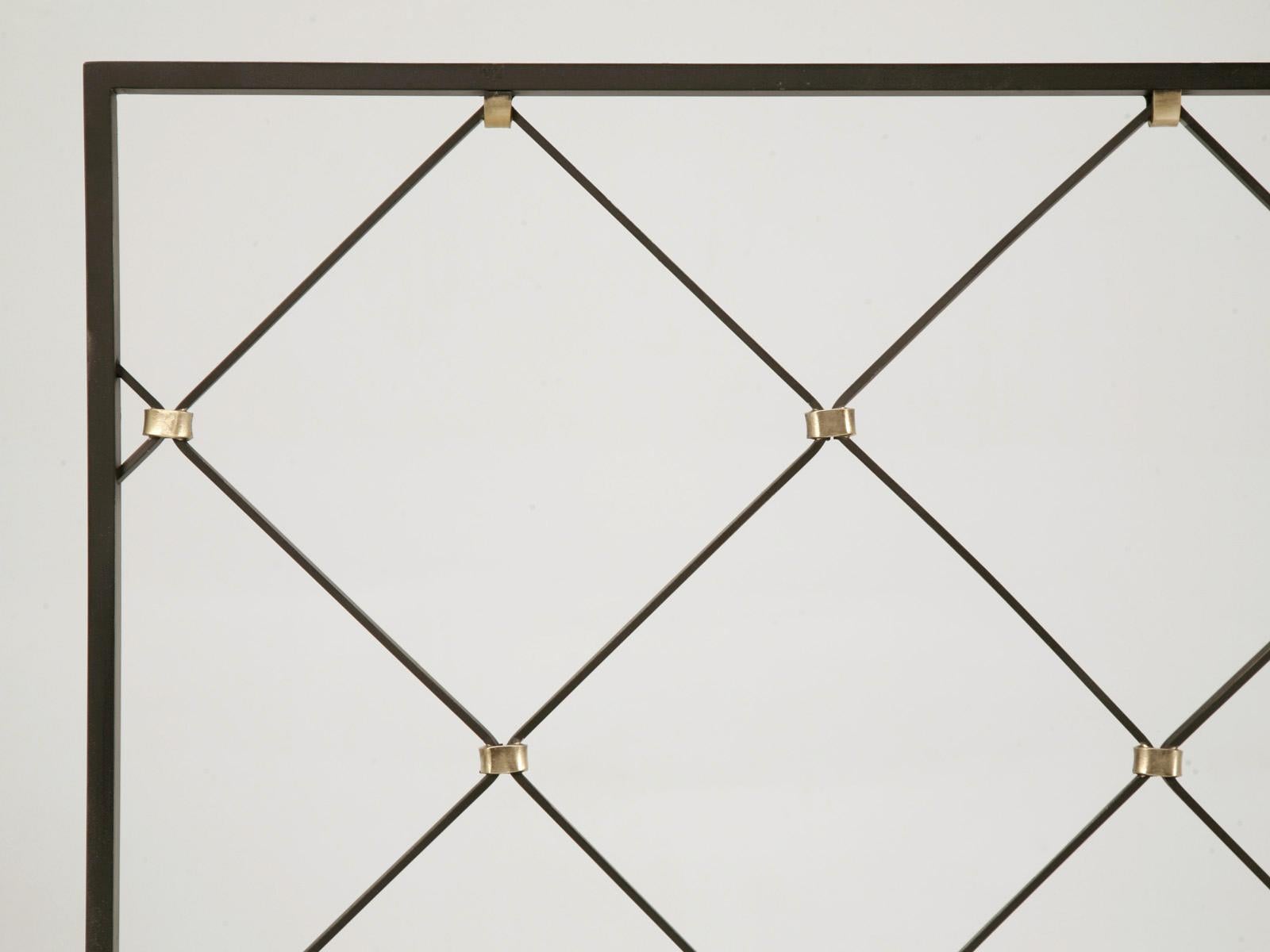 American Mid Century Modern Custom Handmade Steel Fireplace Screen with Brass Fittings For Sale