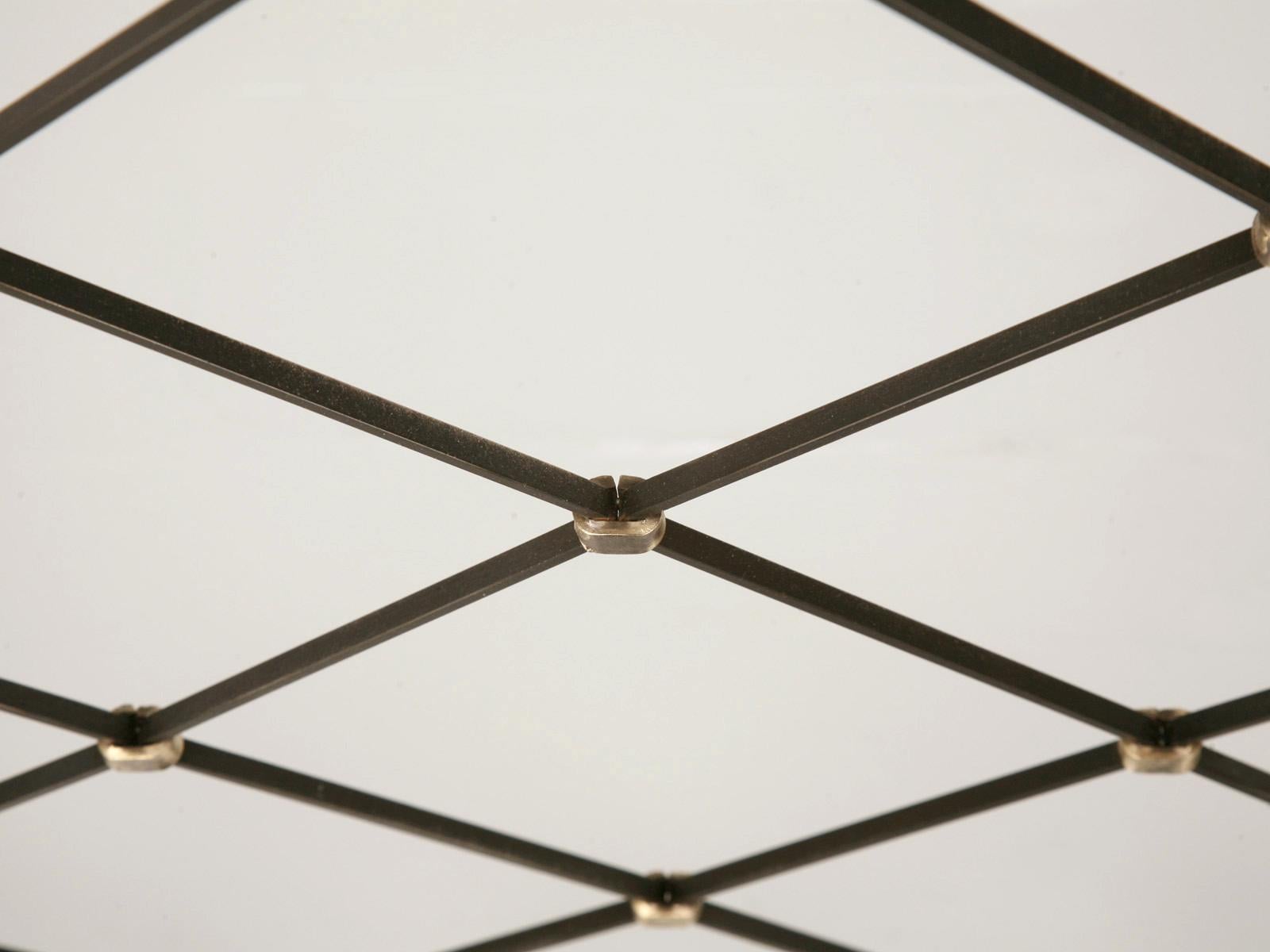 Mid Century Modern Custom Handmade Steel Fireplace Screen with Brass Fittings In New Condition For Sale In Chicago, IL