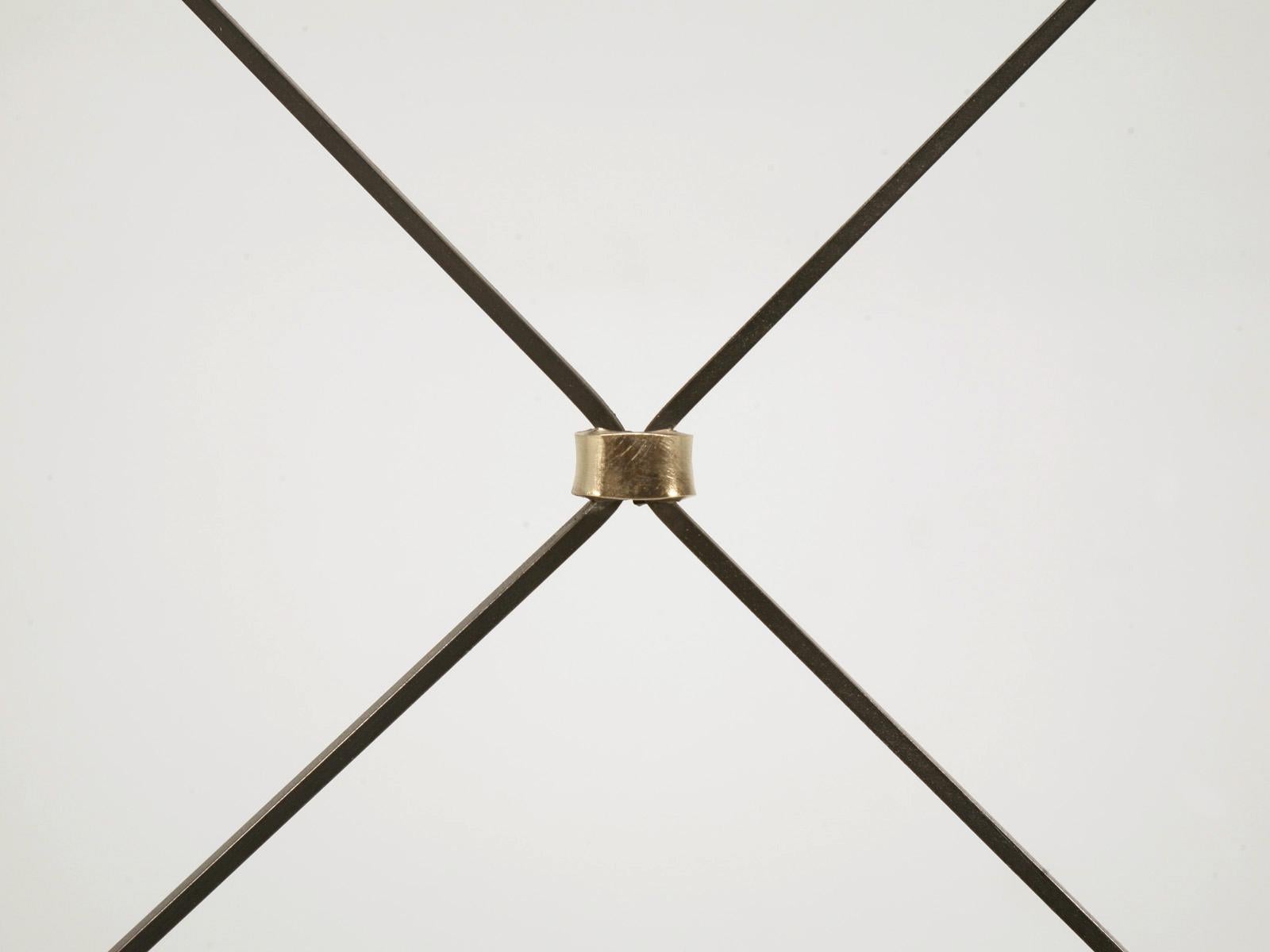 Contemporary Mid Century Modern Custom Handmade Steel Fireplace Screen with Brass Fittings For Sale
