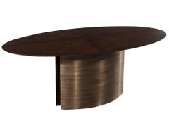 Custom Size Modern Oval Oak Dining Table with Curved Metal Pedestals