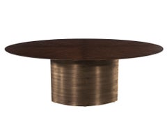 Custom Size Modern Oval Oak Dining Table with Curved Metal Pedestals