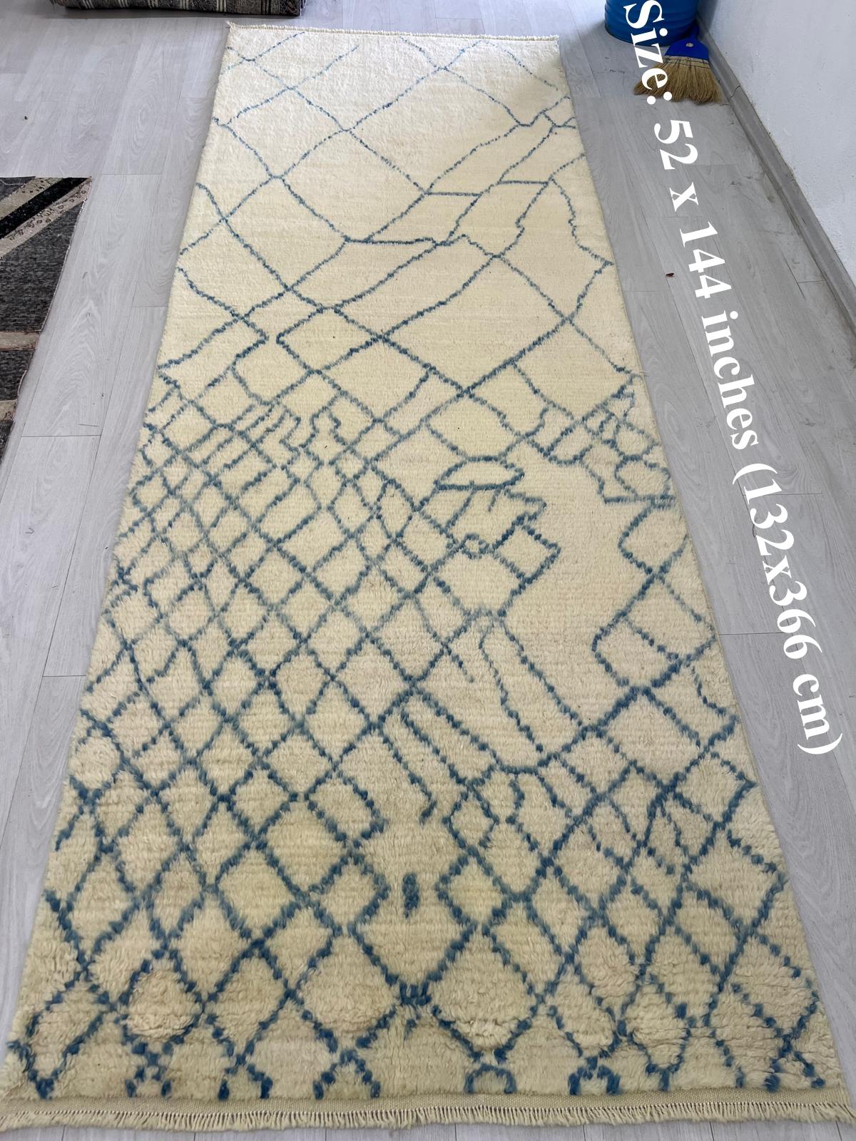 Modern Custom Sizes - New Hand Knotted Moroccan Beni Ourain Berber Tulu Rug, 100% Wool For Sale