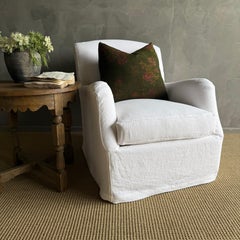 Custom Slip Covered Linen English Arm Chair Made to Order with Down Cushion