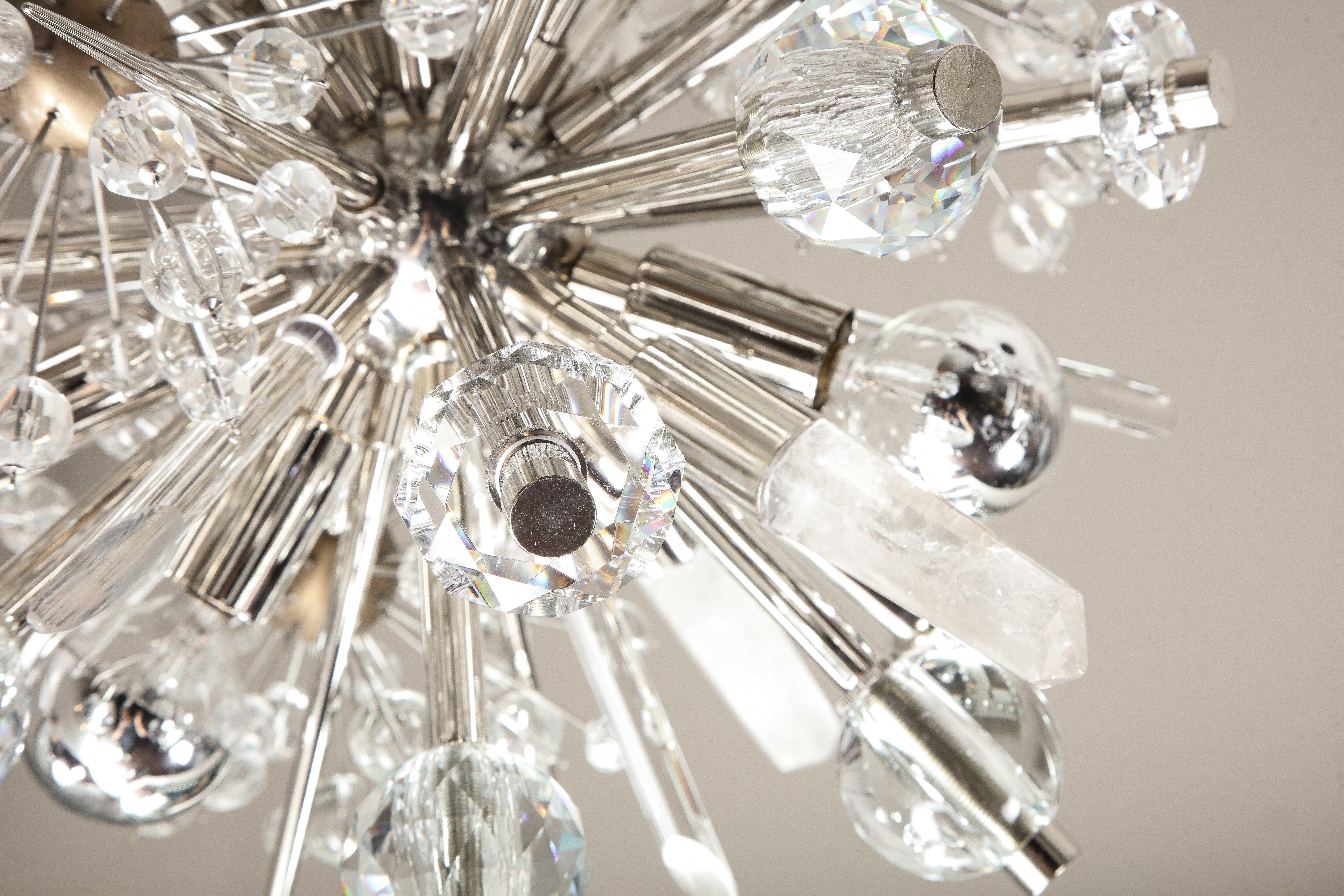 Contemporary Custom Petite Austrian Crystal and Rock Crystal Sputnik Chandelier For Sale