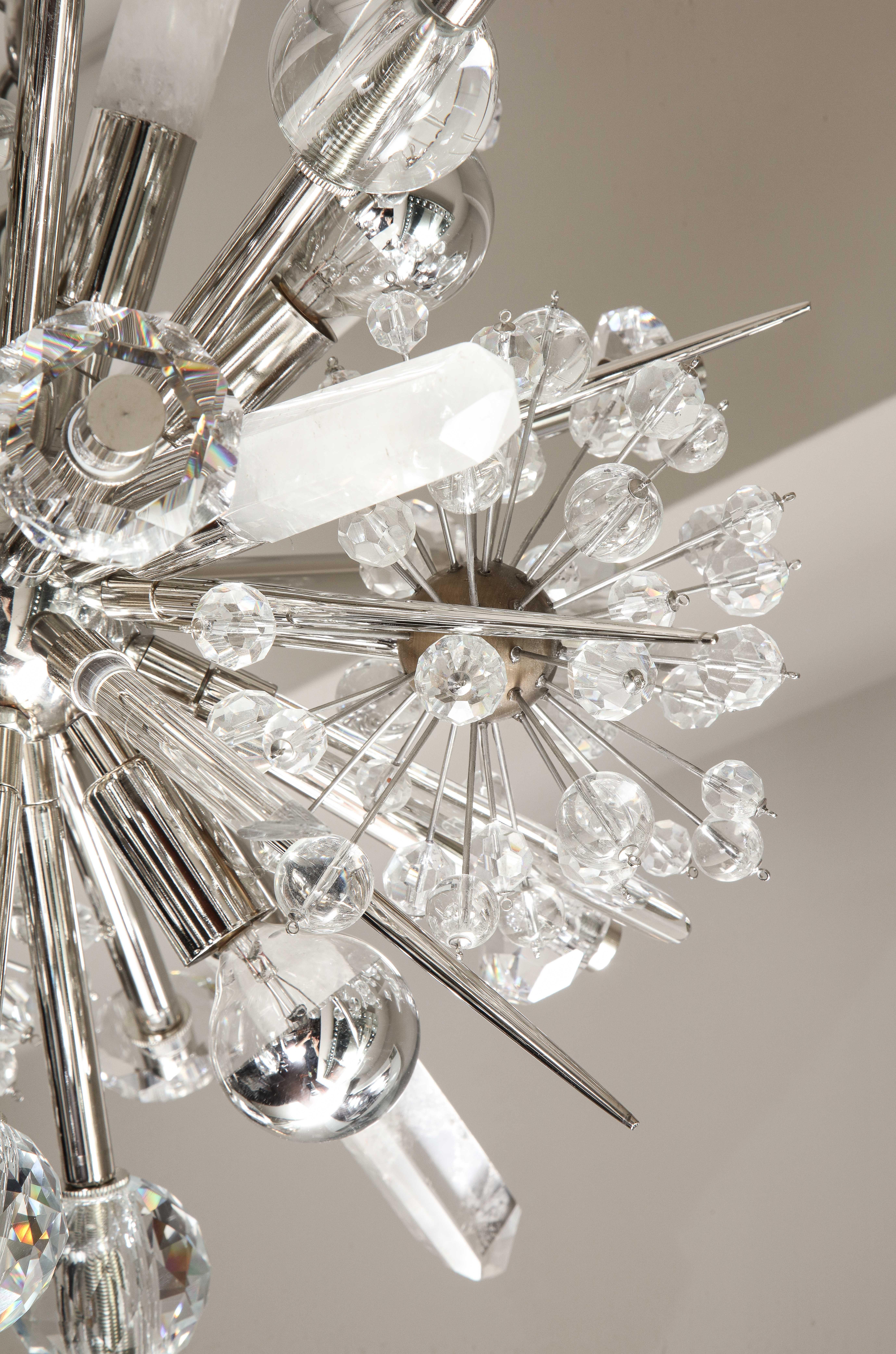 Nickel Petit lustre Spoutnik autrichien en cristal et cristal de roche, fait sur mesure en vente