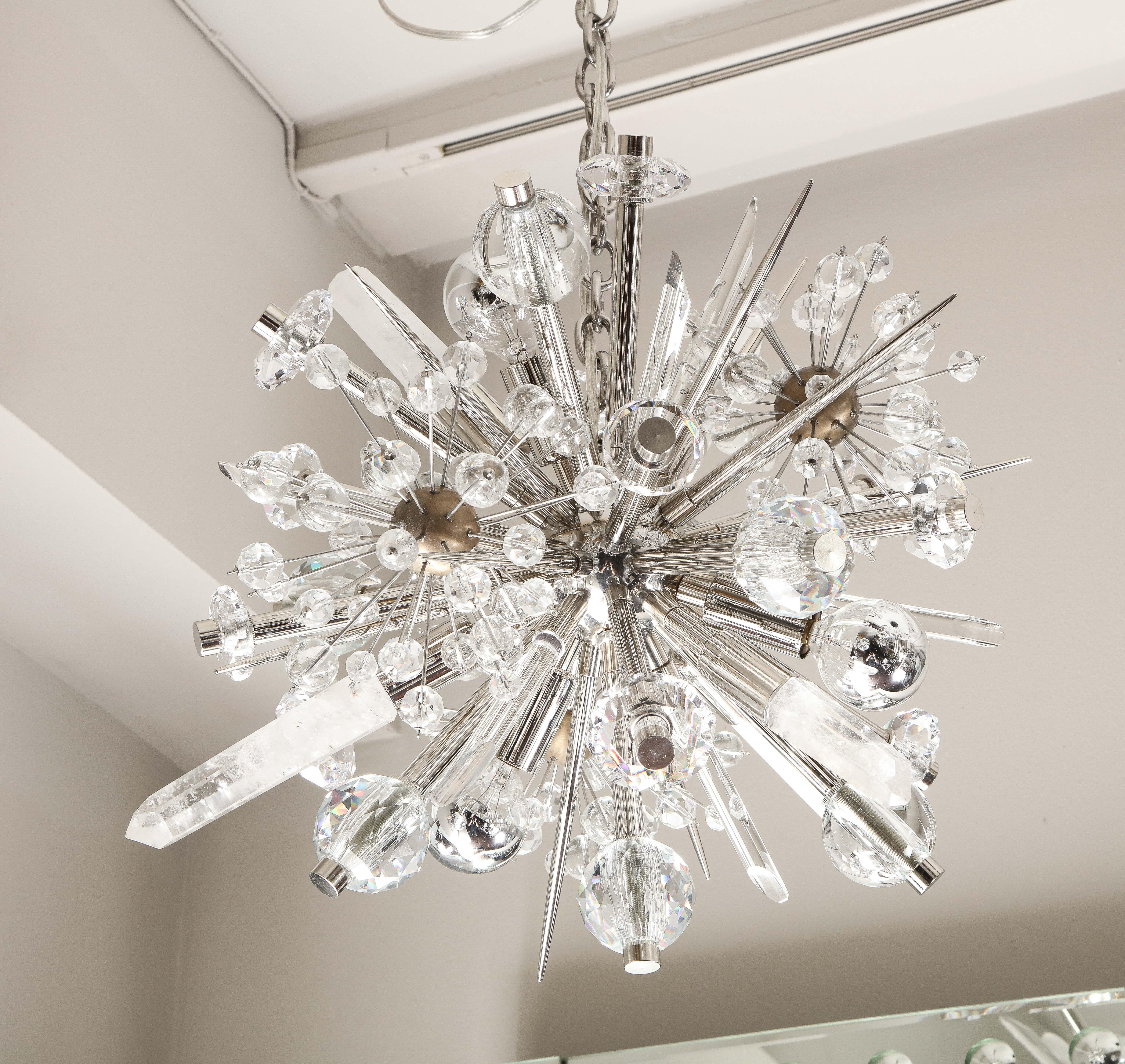 Hollywood Regency Custom Petite Austrian Crystal and Rock Crystal Sputnik Chandelier For Sale