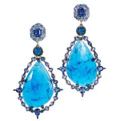 Custom Smithsonite Sapphire & Diamond Adjustable Earrings in 18k
