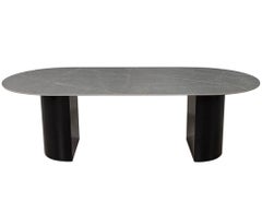 Custom Smoke Porcelain Double Pedestal Modern Dining Table