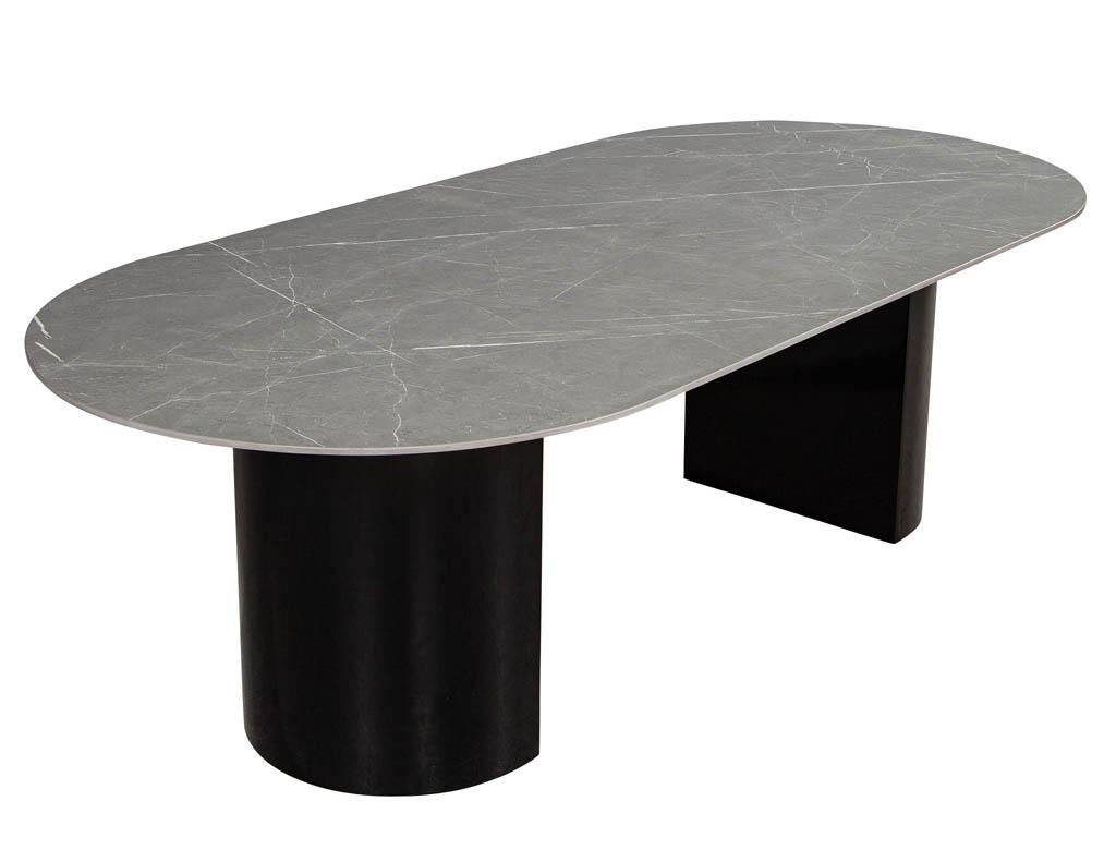 Custom Smoke Porcelain Double Pedestal Modern Dining Table In Good Condition In North York, ON