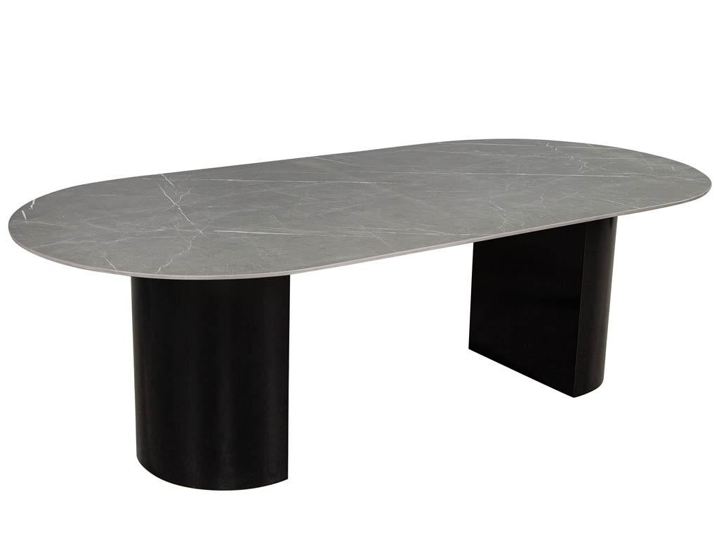 Contemporary Custom Smoke Porcelain Double Pedestal Modern Dining Table