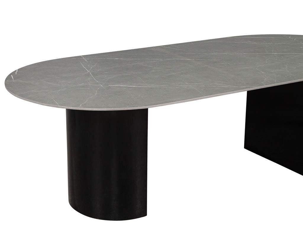 Custom Smoke Porcelain Double Pedestal Modern Dining Table 1