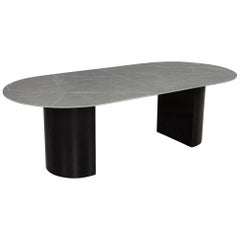 Table de salle à manger moderne à double piédestal en porcelaine fumée sur mesure