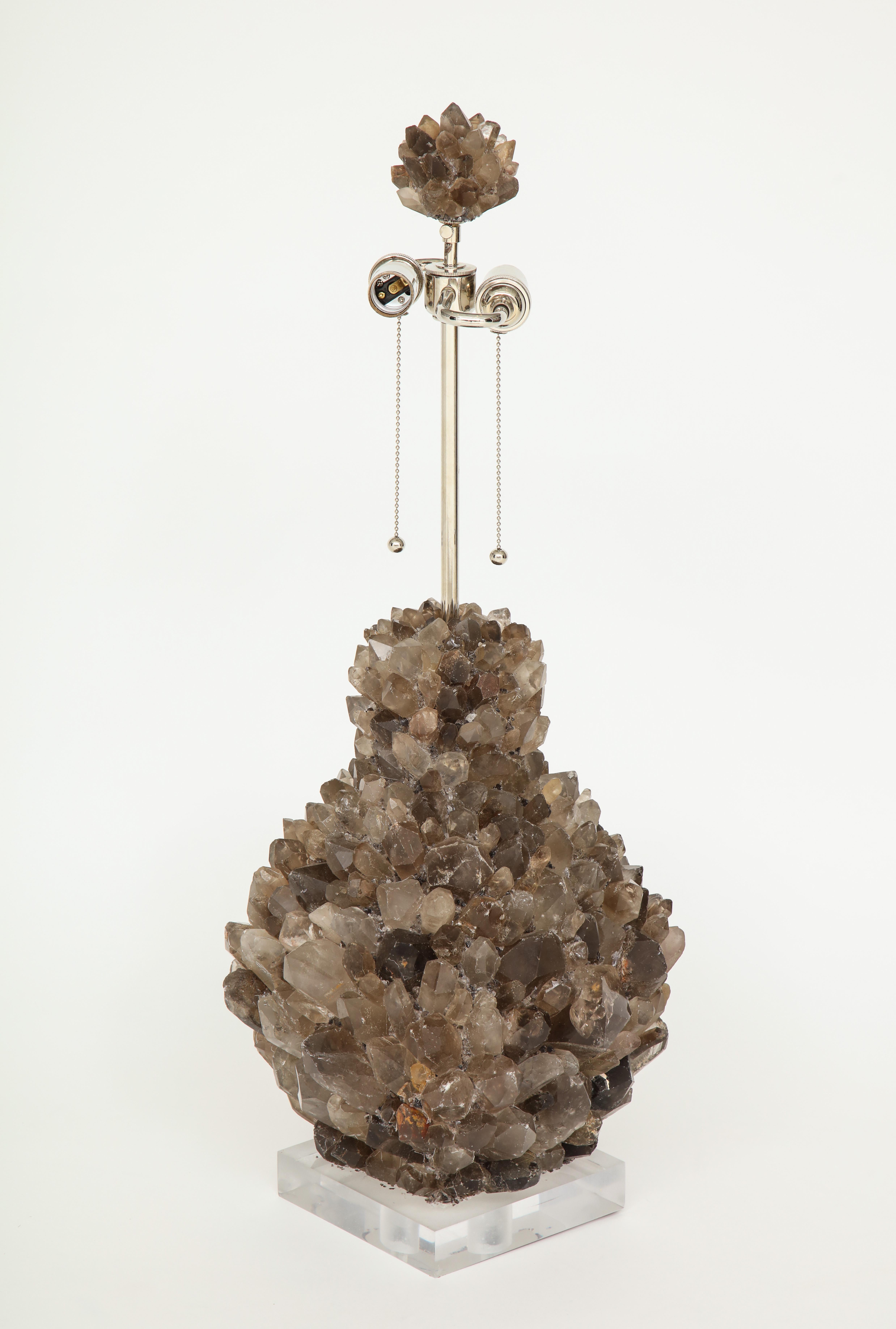 Hand-Crafted Custom Carole Stupell Style, Smokey Quartz Cluster Lamps For Sale